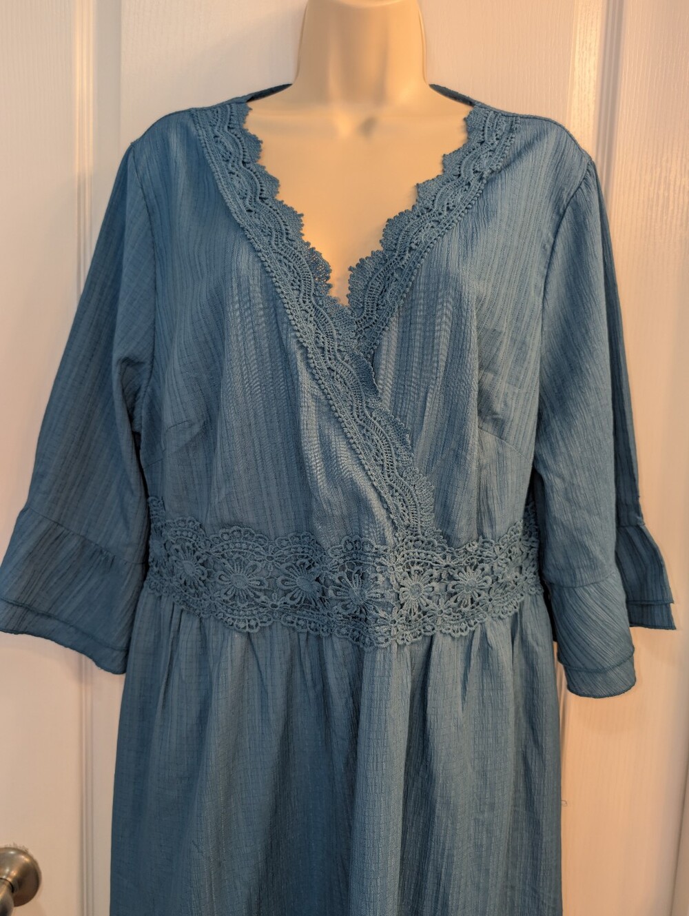 Bloomchic Women's Teal Lace-Trim Midi Dress - Picture 6 of 6